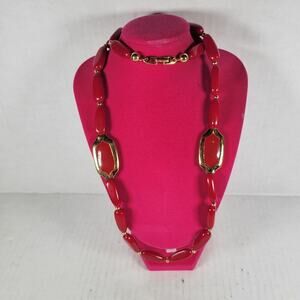 Vintage Napier Red & Gold Oval Feminine Casual Modest Beaded  28" Necklace